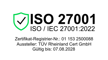 ISO 27001:2022 zertifiziert (TÜV Rheinland)